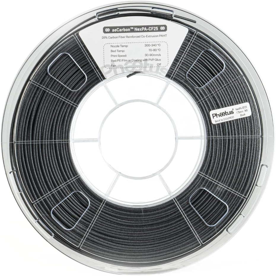 Phaetus エンジニアリンググレード PA-CF25 フィラメント | 特許「aeCoating」技術採用 | 炭素繊維25％配合 | 高剛性・高耐熱・低摩耗の工業用ナイロンPhaetus aeCoating NexPA-CF25 Filament 1kg Black
