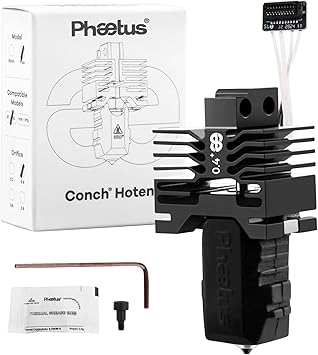 Phaetus Conch Plus ホットエンド SiCノズル搭載（炭化ケイ素） 高耐摩耗 7倍長寿命 高流量35mm³/s ヒーター＆サーミスター付き 炭素繊維・ガラス繊維対応 (Conch Hotend Plus_Bambulab P1P/P1S_0.4mm)