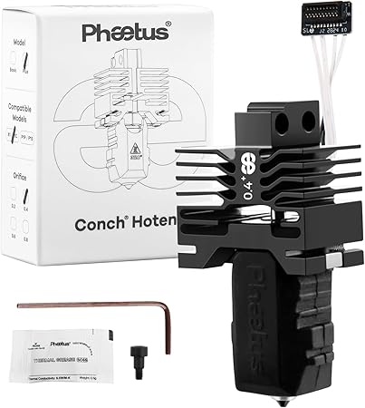 Phaetus Conch Plus ホットエンド SiCノズル搭載（炭化ケイ素） 高耐摩耗 7倍長寿命 高流量35mm³/s ヒーター＆サーミスター付き 炭素繊維・ガラス繊維対応 (Conch Hotend Plus_Bambulab P1P/P1S_0.4mm)