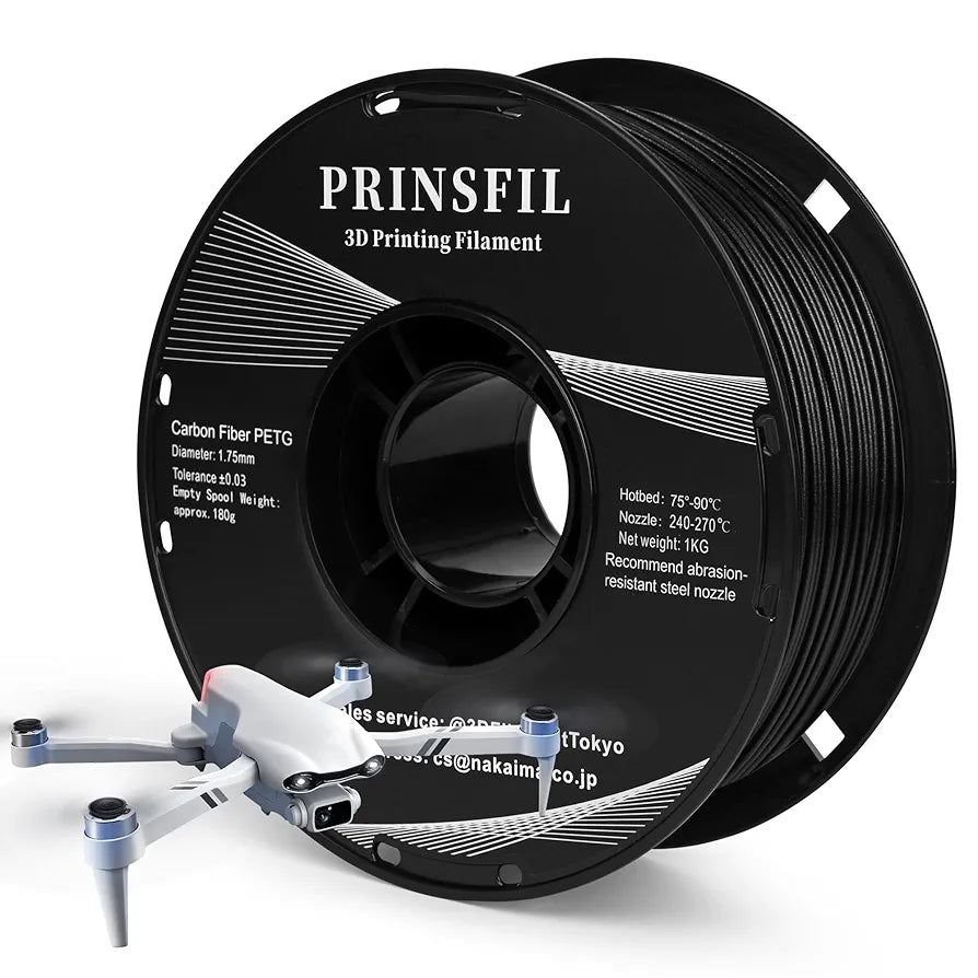 PRINSFIL カーボンファイバー PETGフィラメント 1kg 1.75mm - ブラック - PETG CF 高強度・高剛性・反りにくい