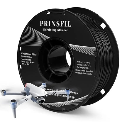 PRINSFIL カーボンファイバー PETGフィラメント 1kg 1.75mm - ブラック - PETG CF 高強度・高剛性・反りにくい