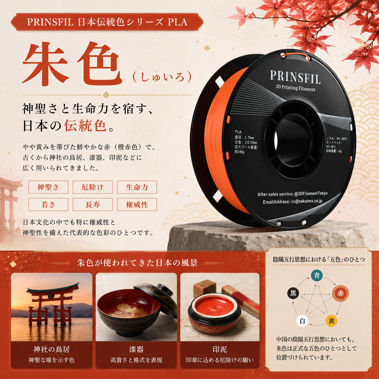 PRINSFIL 伝統和色PLA 朱色の文化背景